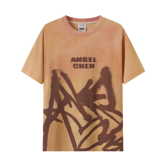 PLANT DYED GRAFFITI LOGO T-SHIRT APRICOT FOR HER