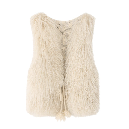 LONG SHEARLING PATCH MOHAIR VEST CREAM