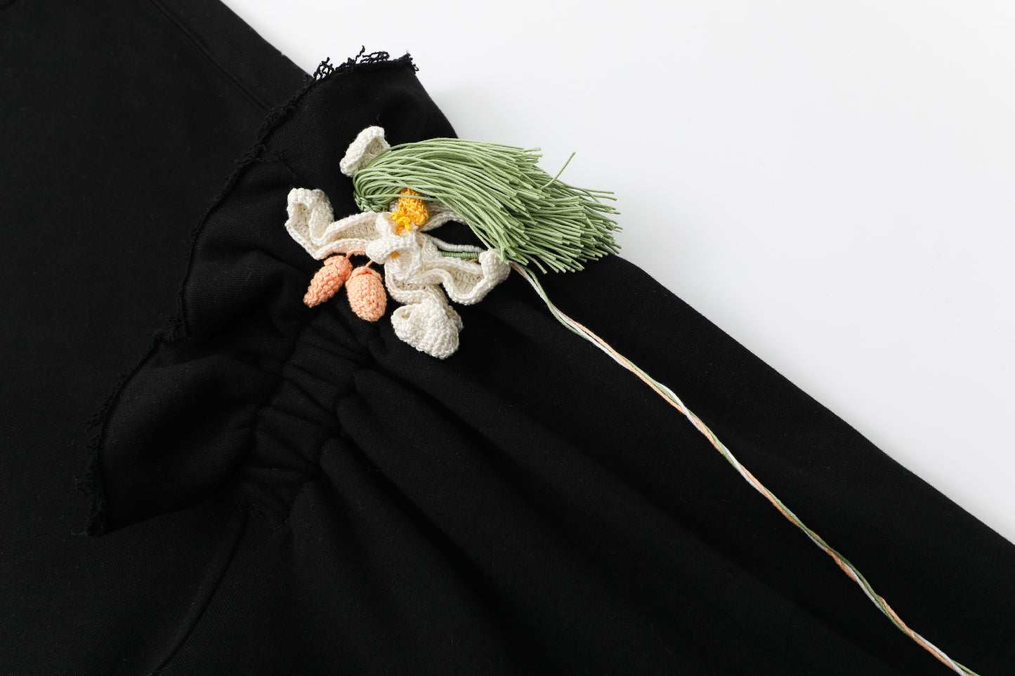 Black Floral Crochet Ruffle Sleeves Hoodie