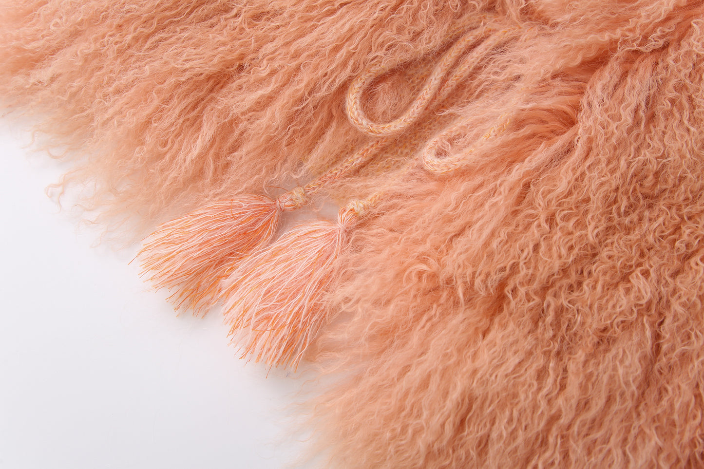 LONG SHEARLING PATCH MOHAIR VEST SALMON
