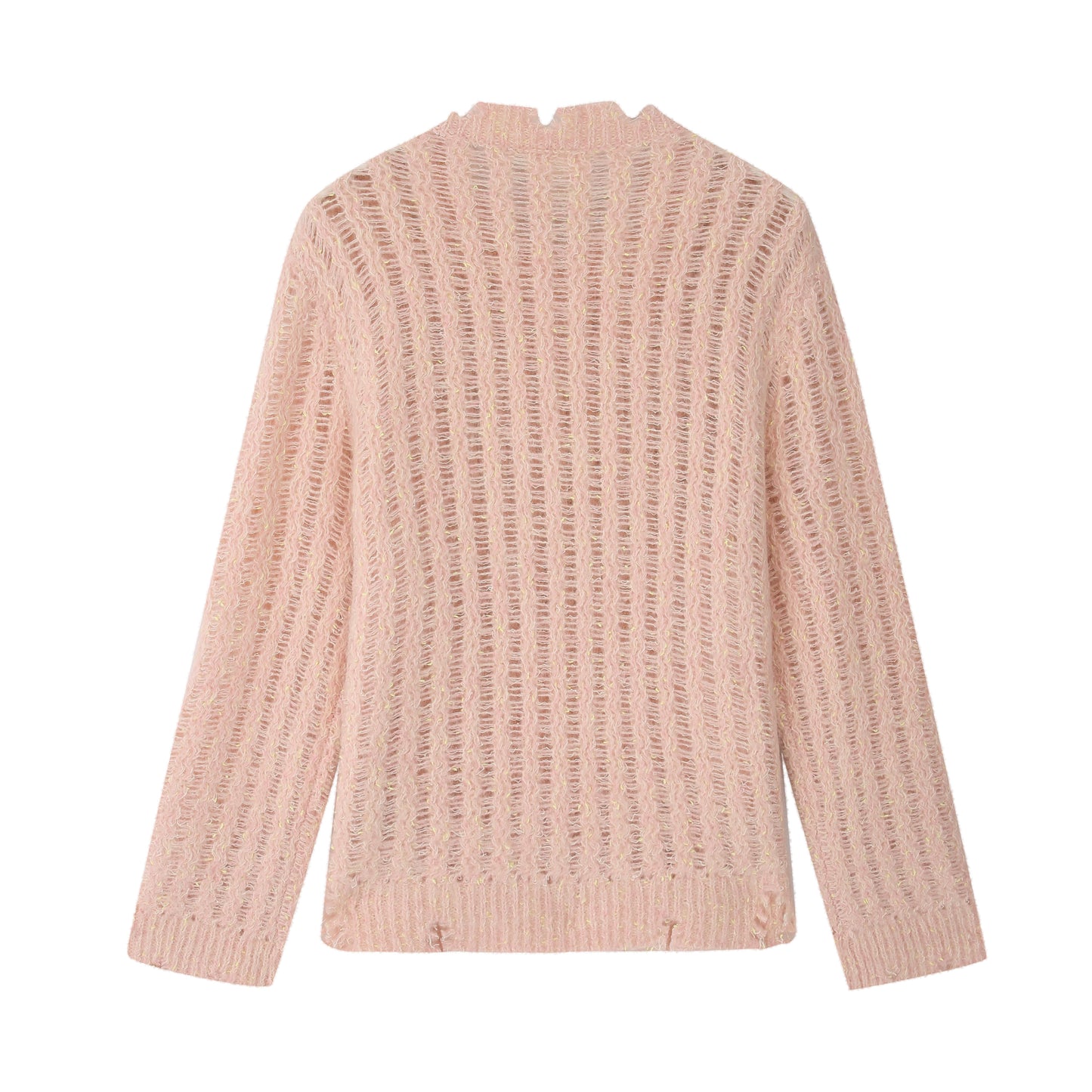 OPEN KNIT SWEATER WITH NECKALCE PINK