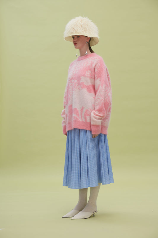 ANGEL CHEN FLORAL JACQUARD KNIT MOHAIR SWEATER