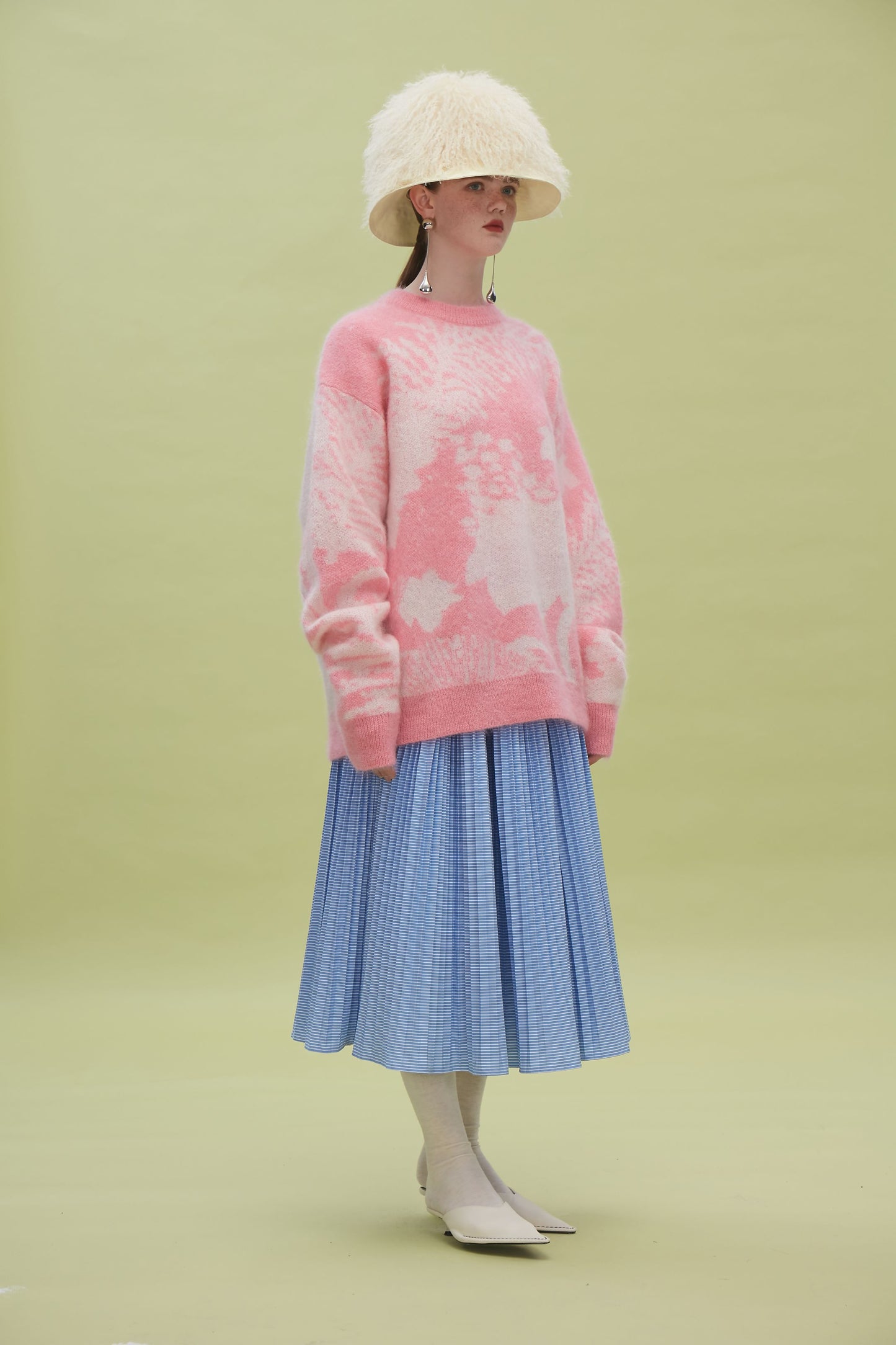 ANGEL CHEN FLORAL JACQUARD KNIT MOHAIR SWEATER