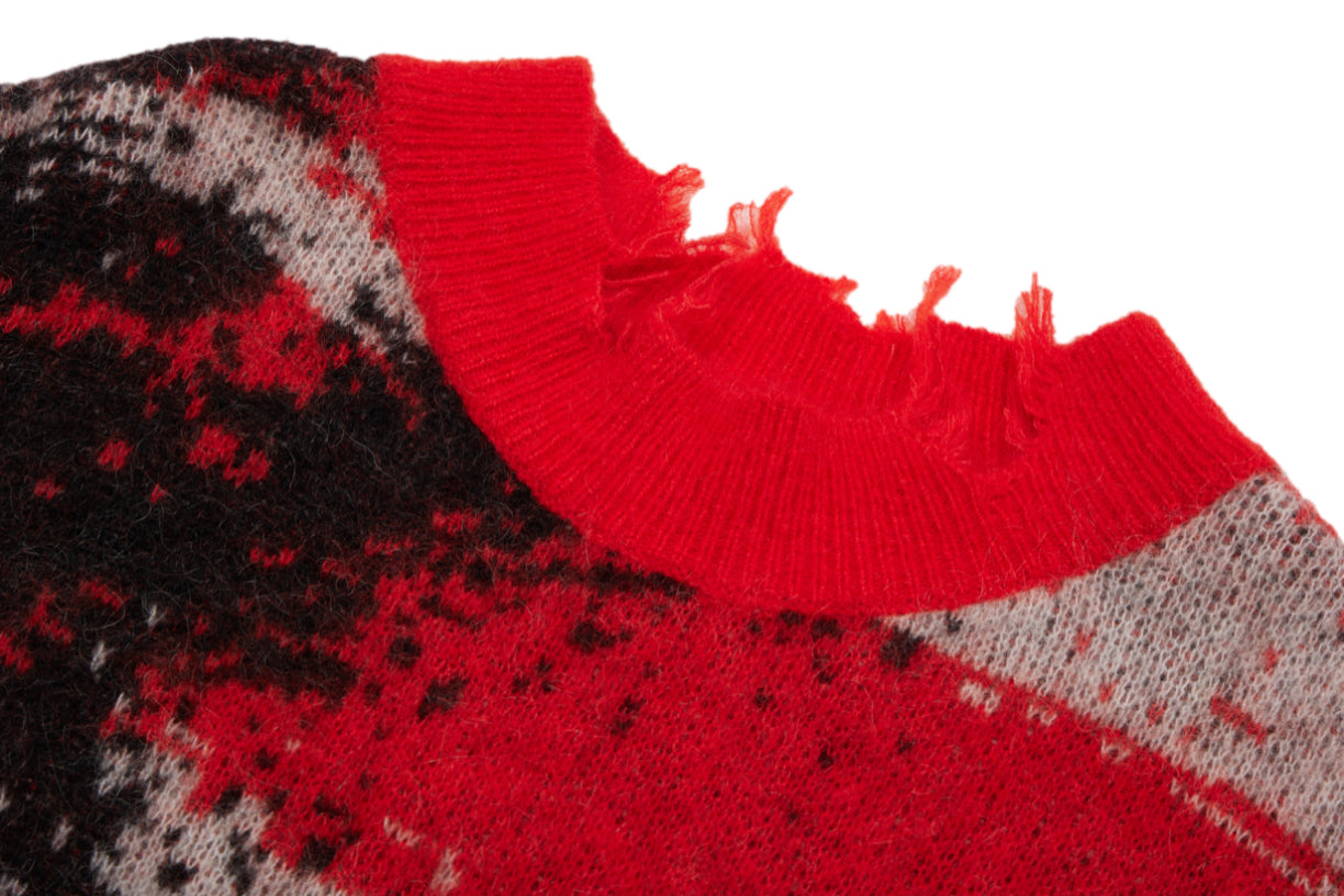 RED MOHAIR STRIPE SWEATER