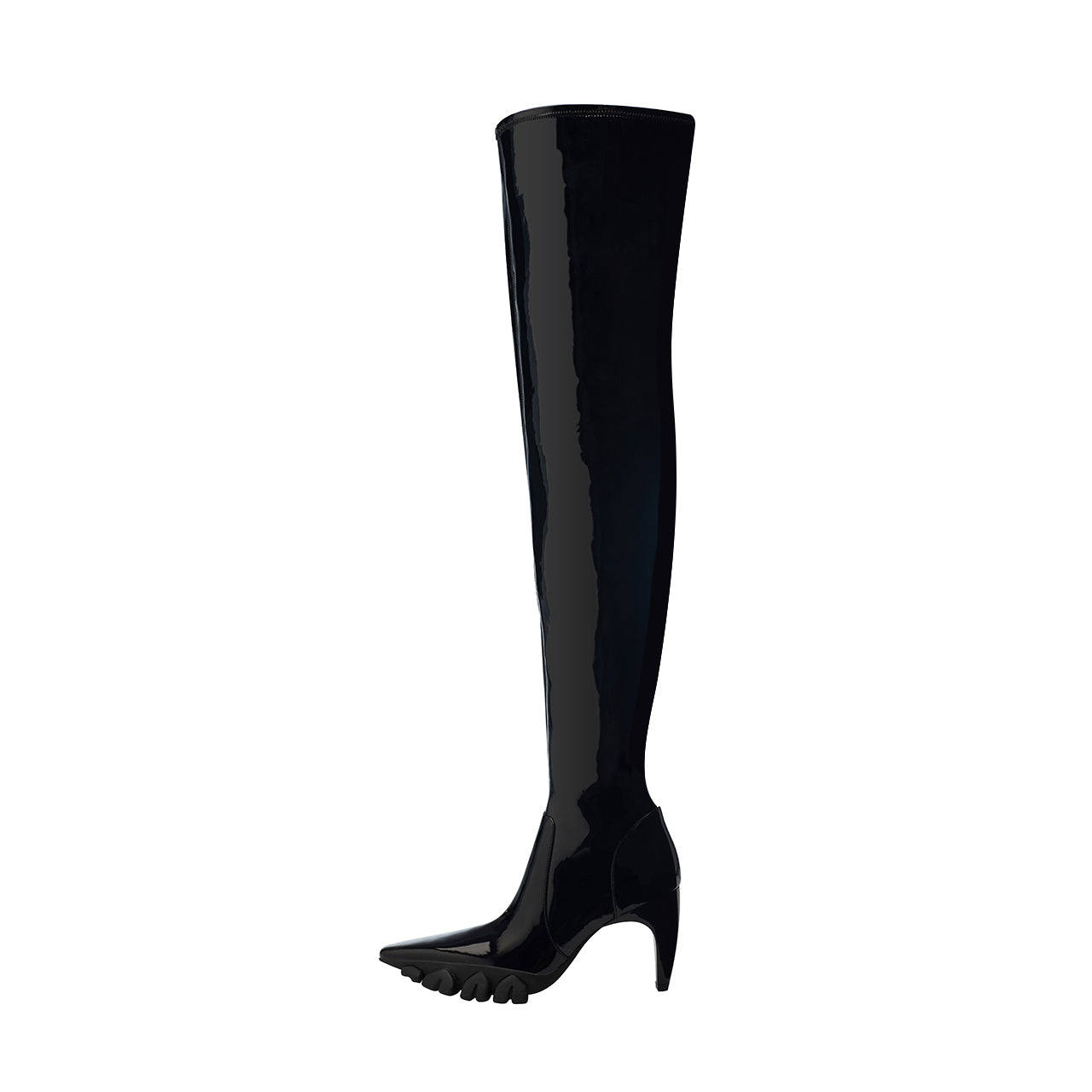 ANGEL CHEN PATENT LEATHER DRAGON TEETH KNEE-HIGH BOOTS