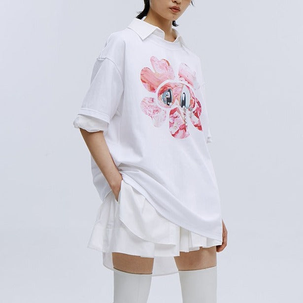 angel chen flower character print loose fit t-shirt outfit