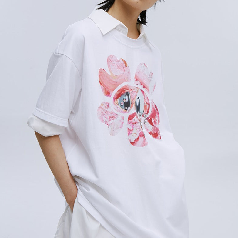 angel chen flower character print loose fit t-shirt detail